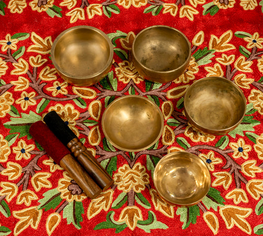 Rare Antique Cup Singing Bowl Set – 432Hz Scale with 4th and 5th Octave Bowls - AS16145