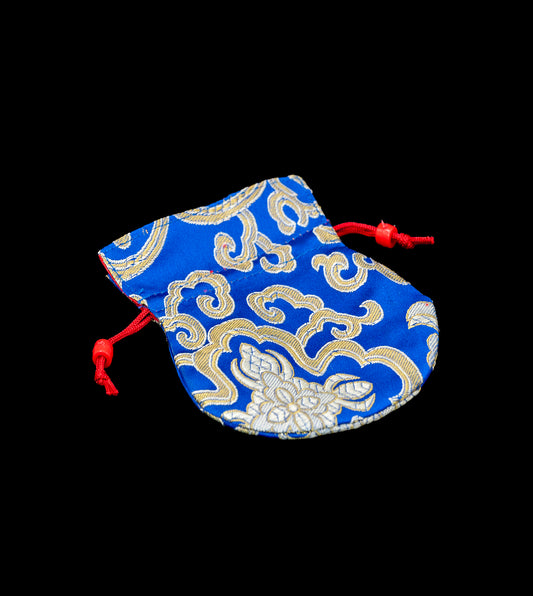 Tibetan Blue Brocade Mala Bag with Red Lining (small) - TMP003