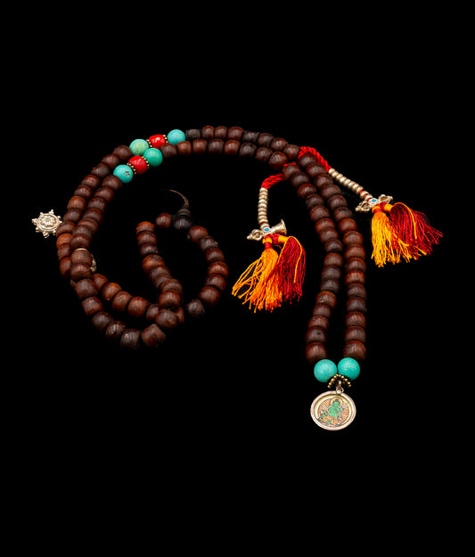 Special Tibetan Bodhi Seed Mala with Coral with Pendant - BSCTBP