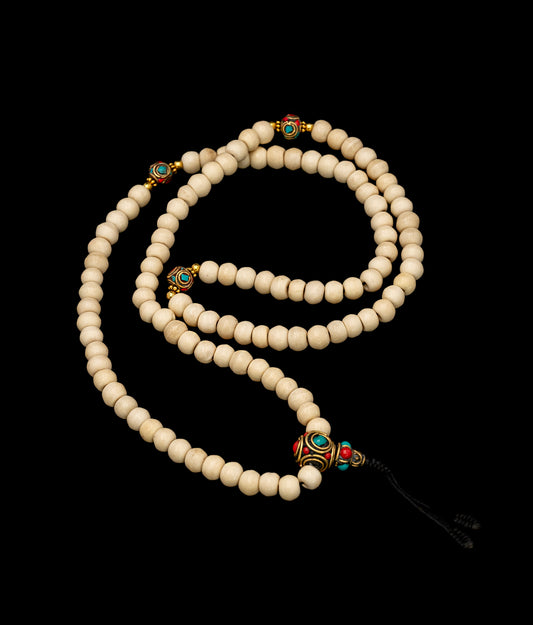 Yak Bone Mala with Inlaid Brass Beads - TM004
