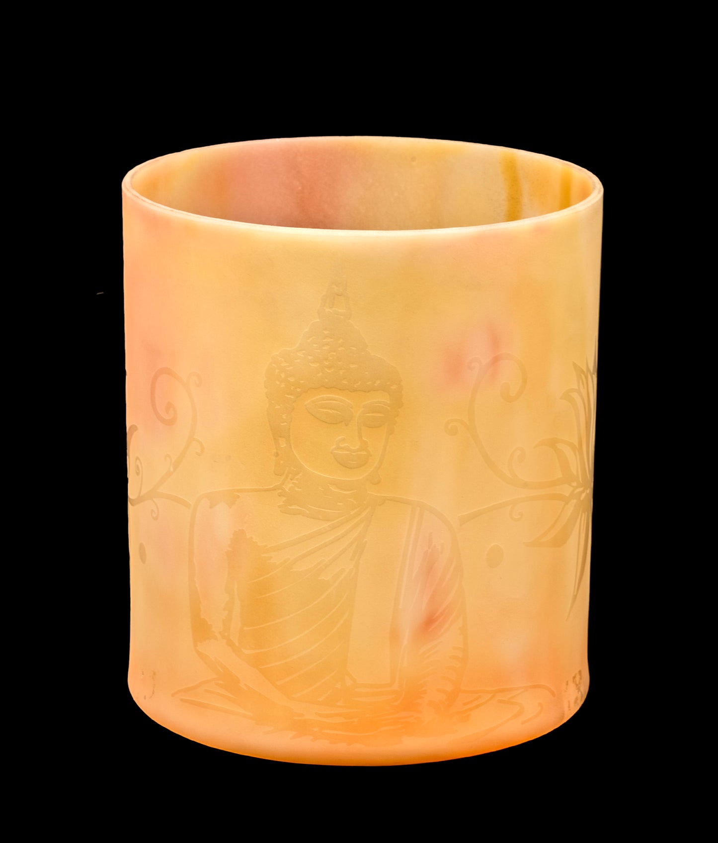 Alchemy Crystal Singing Bowl - Rose Quartz White Alchemy Gold w/ Etched Buddha - G#4 416Hz 6" C16239