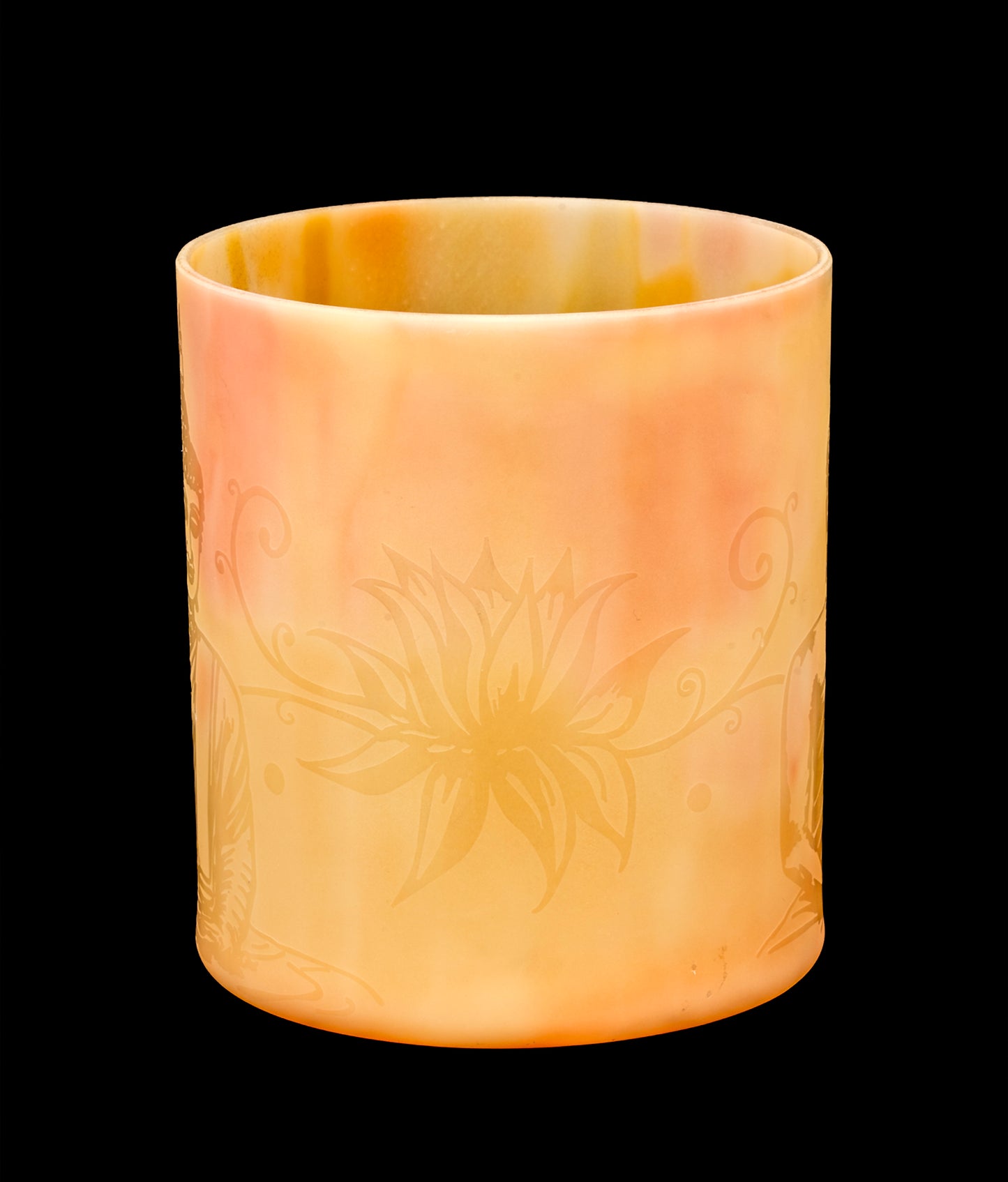 Alchemy Crystal Singing Bowl - Rose Quartz White Alchemy Gold w/ Etched Buddha - G#4 416Hz 6" C16239
