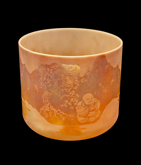 Alchemy Crystal Singing Bowl - Sedona Red Rock Platinum w/ Etched Full Moon Prayer of Buddha - F#3 181Hz 9.75" C16241