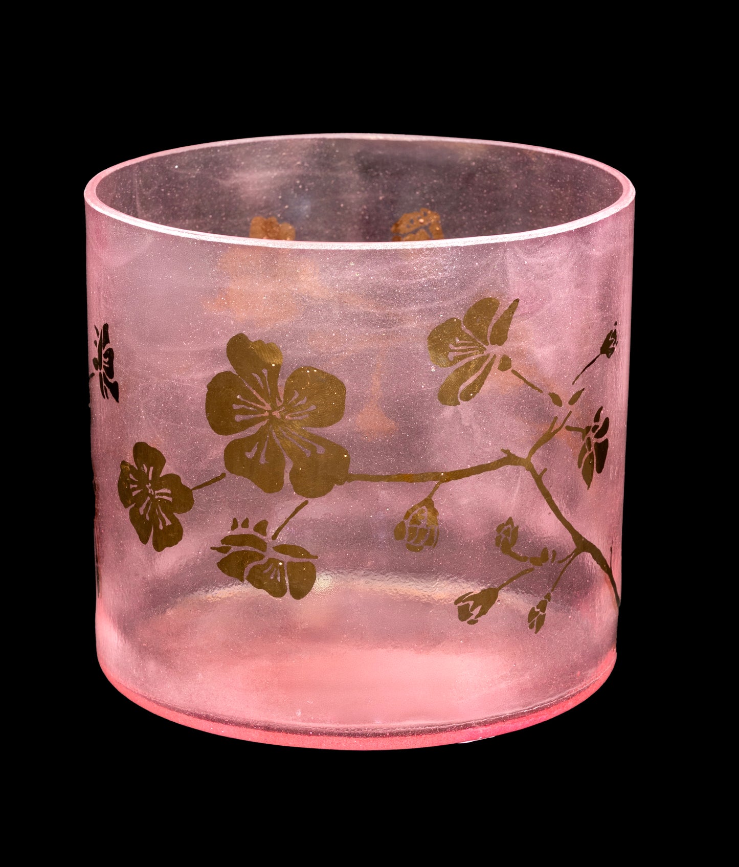 Alchemy Crystal Singing Bowl - Pink w/Gold Cherry Blossoms - B4 486Hz 6" C16243