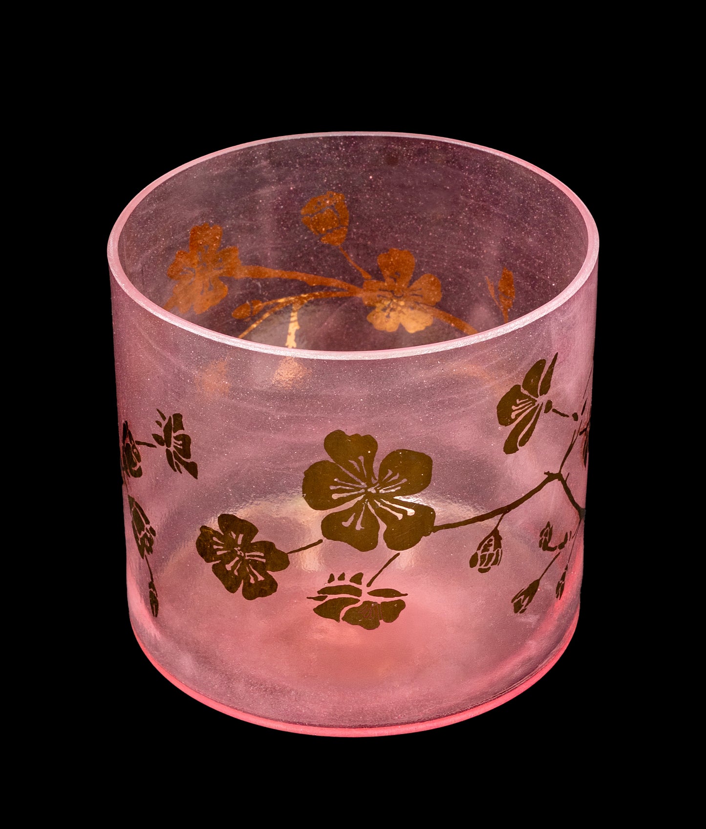 Alchemy Crystal Singing Bowl - Pink w/Gold Cherry Blossoms - B4 486Hz 6" C16243