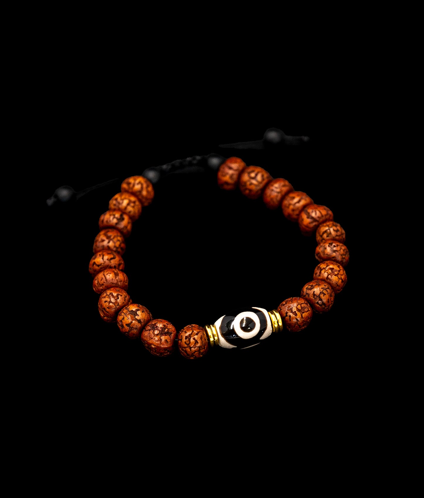 Rudraksha Seed Wrist Mala with Matte onyx and Dzi bead - TWM005