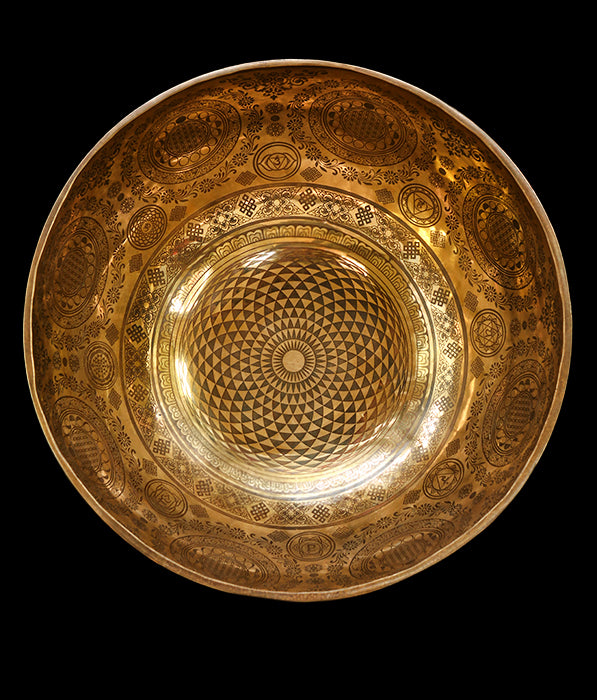 Etched Jambati Singing Bowl - F2 75Hz Concert Pitch 12" E16076