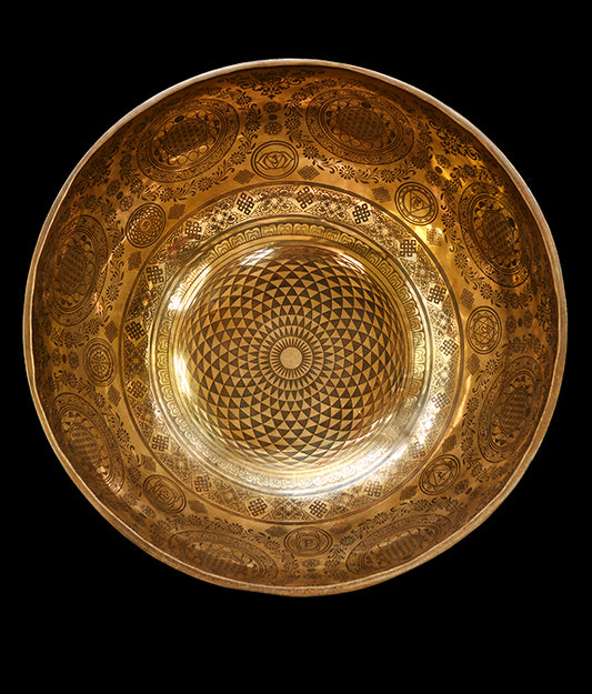 Etched Jambati Singing Bowl - F2 75Hz Concert Pitch 12" E16076