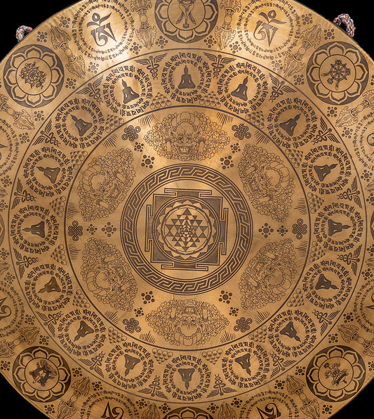 Tibetan Sacred Gong Etched with Sri Yantra symbols A#1 58Hz (NCP) - 23.5" 3mm G16277