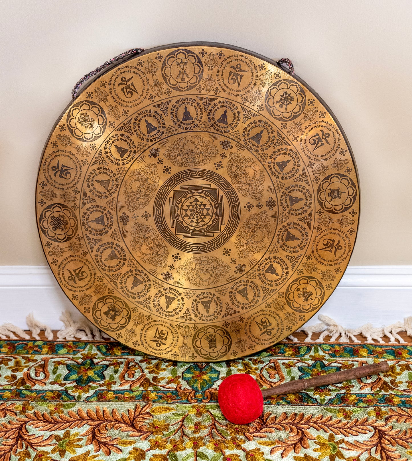 Tibetan Sacred Gong Etched with Sri Yantra symbols A#1 58Hz (NCP) - 23.5" 3mm G16277