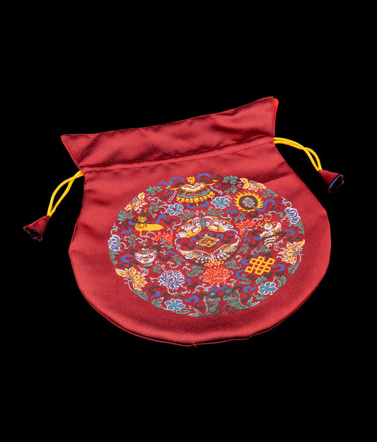 Maroon, Eight Auspicious Symbol Embroidered, Mala Bag - TMP002