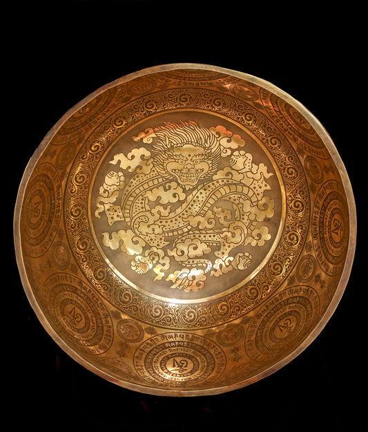 New Etched Jambati Dragon Singing Bowl F#2 92Hz 15" E16192