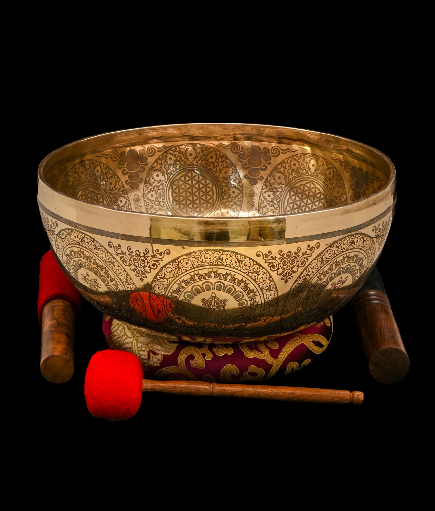 Etched Lotus Jambati Singing Bowl G#2 104Hz 11" N16211