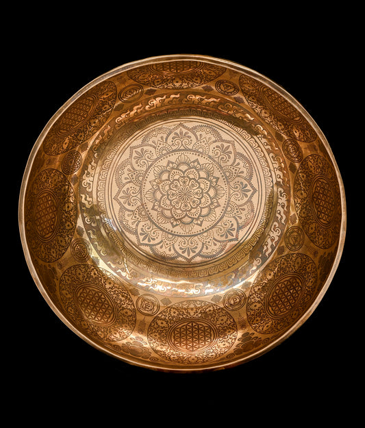 Etched Lotus Jambati Singing Bowl G#2 104Hz 11" N16211