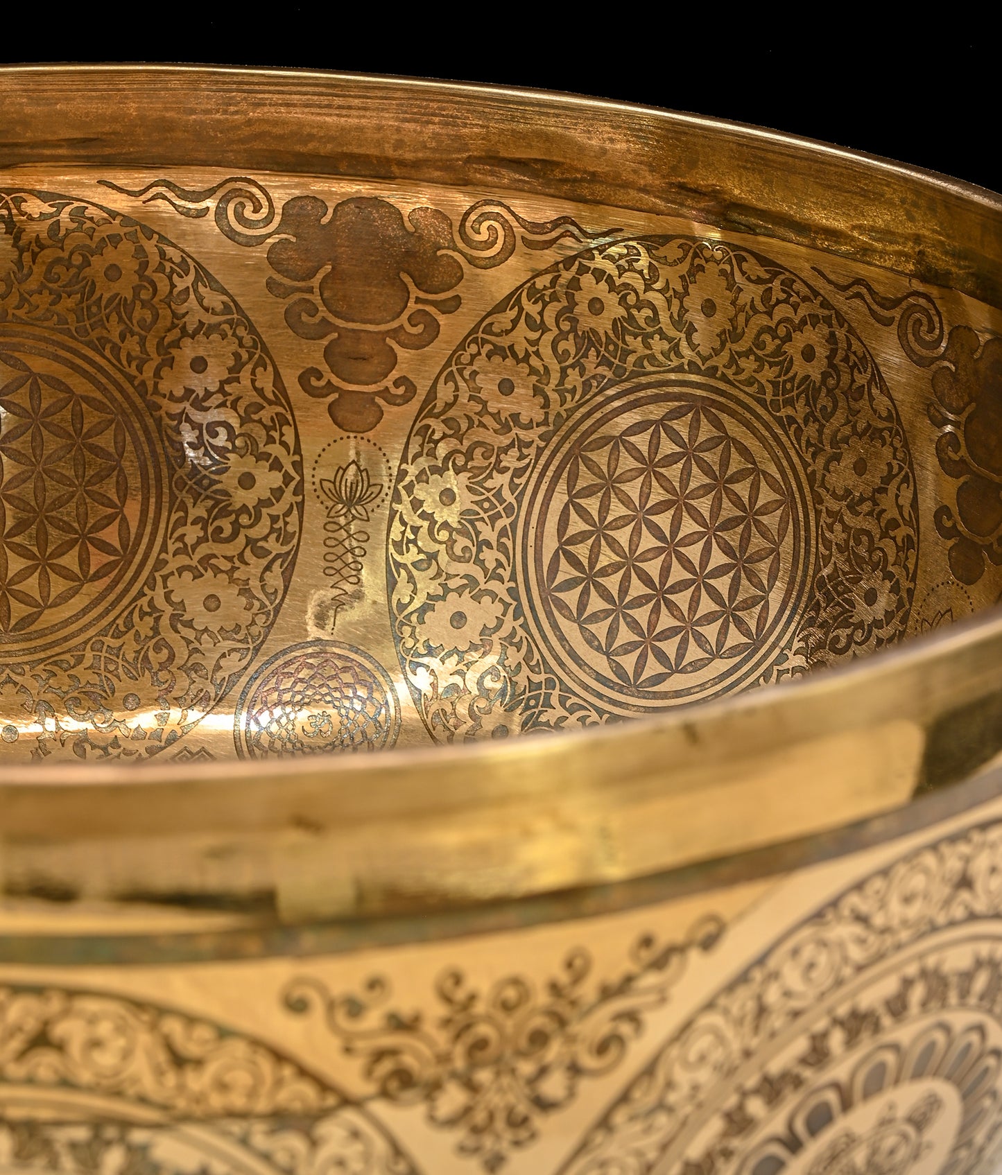 Etched Lotus Jambati Singing Bowl G#2 104Hz 11" N16211