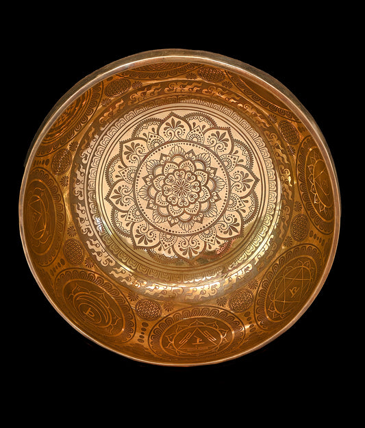 New Etched Thadobati Lotus Singing Bowl E3 169Hz 8 1/4" N16220