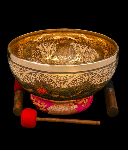 New Etched Jambati Cosmic Map Singing Bowl B2 122Hz  12" N16223