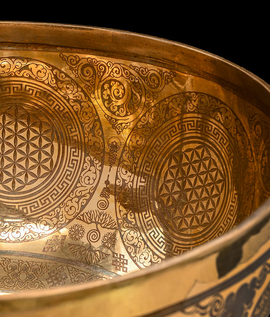 New Etched Jambati Tree of Life Jambati Singing Bowl F2 86Hz 11" N16224