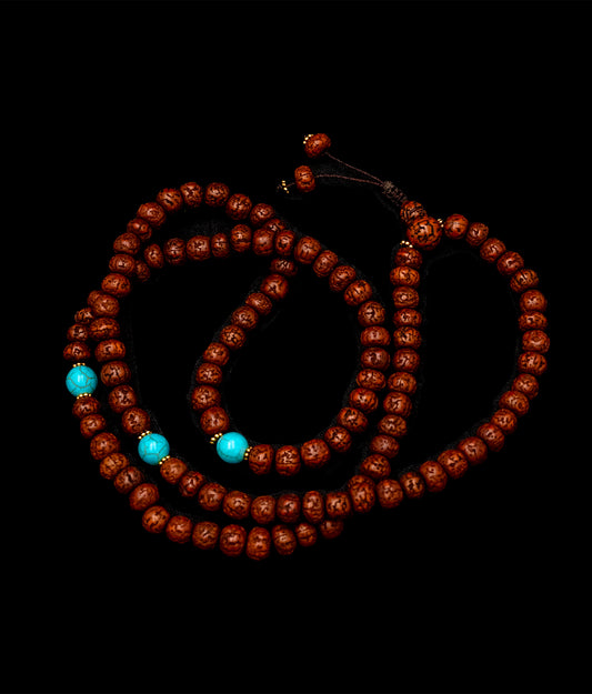 Rudraksh Seed Mala with Turquoise Spacer - TM007