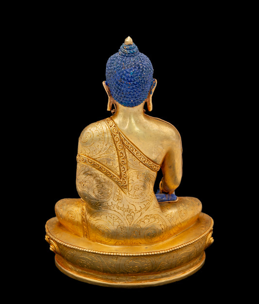 Lapis Lazuli Gold Plated Shakyamuni Buddha Statue - S10002