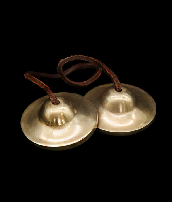 Tingsha Small Plain with Brown Leather rope- 2.5" - T10007
