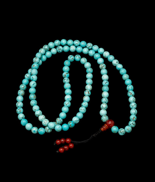 Turquoise Mala with Carnelian Guru Bead - TM008