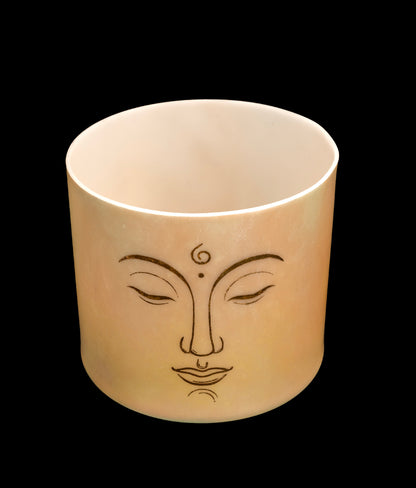 Alchemy Crystal Singing Bowl - Laughing Buddha Supreme w/ Etched Solid Gold Eyes of Buddha Bowl - G#3 213Hz 8.5" C16263