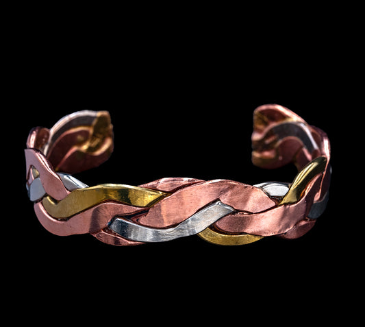 Tri-Color Woven Copper Cuff Bracelet