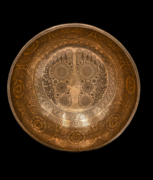 Tibetan Etched Grounding Foot Bowl A#1 59Hz 18 3/4" FB16356