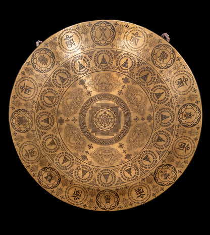 Tibetan Sacred Gong Etched with Sri Yantra symbols A#1 58Hz (NCP) - 23.5" 3mm G16277