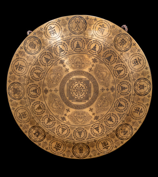 Tibetan Sacred Gong Etched with Sri Yantra symbols A#1 58Hz (NCP) - 23.5" 3mm G16277