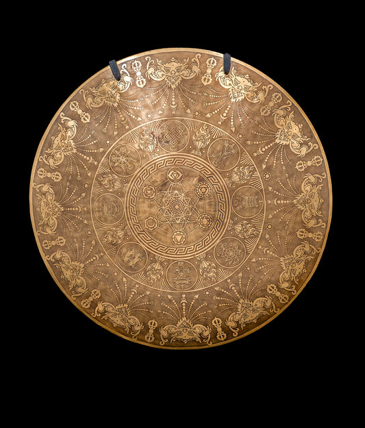 Tibetan Sacred Gong Etched with Flower of Life pattern C#2 68Hz (NCP) - 21" 2mm G16278
