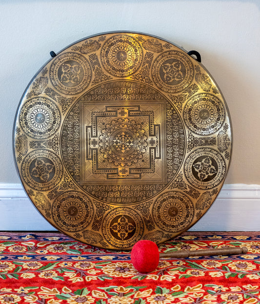 Tibetian Sacred Gong Etched with Sri Yantra Symbol A1 55Hz (NCP) - 23.5" G16445