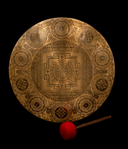 Tibetan Sacred Gong Etched with Sri Yantra Symbol A1 55Hz (NCP) - 23.5" G16445