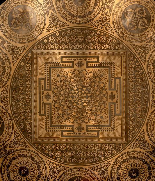 Tibetian Sacred Gong Etched with Sri Yantra Symbol A1 55Hz (NCP) - 23.5" G16445