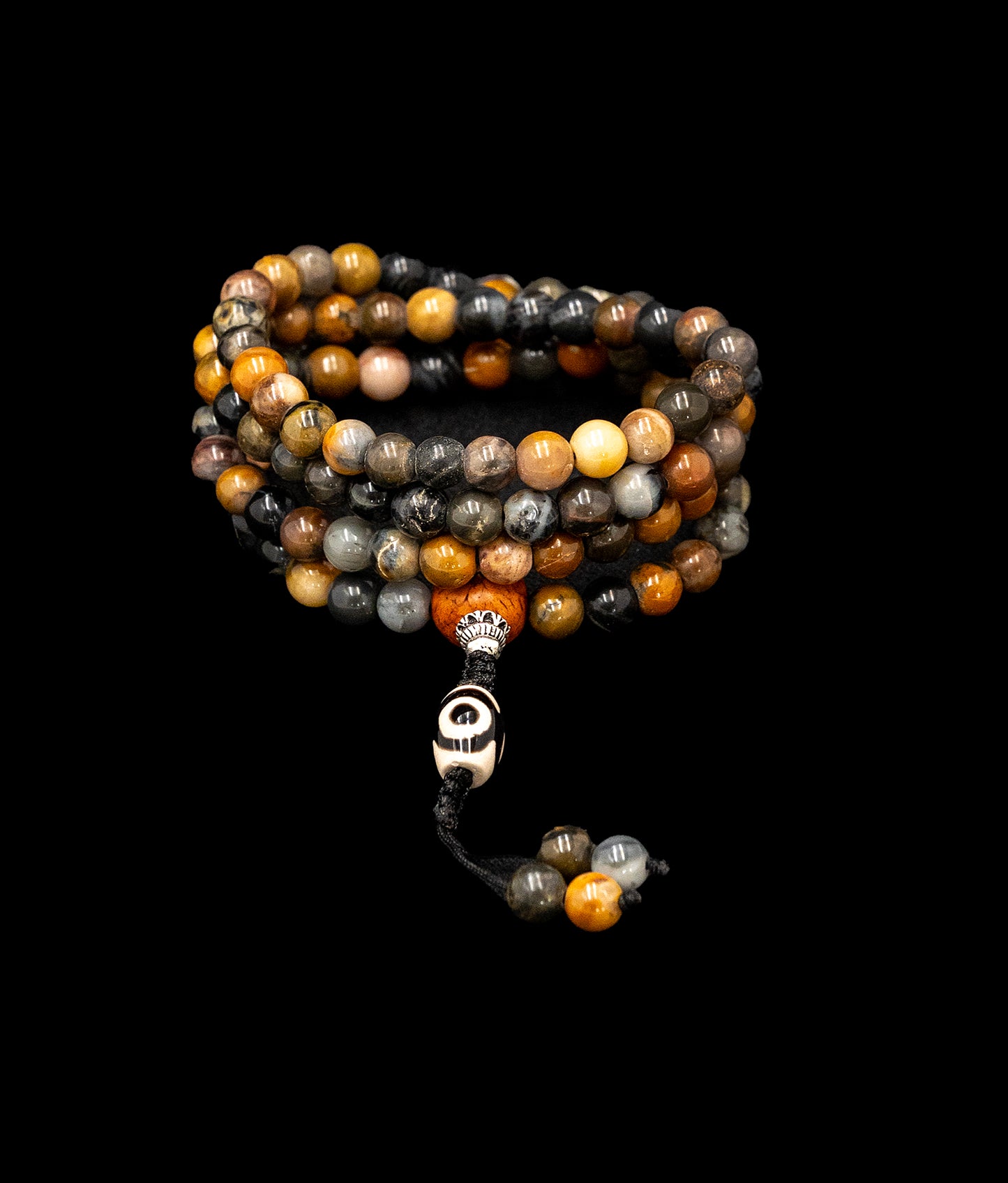 Jasper Stone Mala with Tibetan Dzi and Bodhi seed - TM003