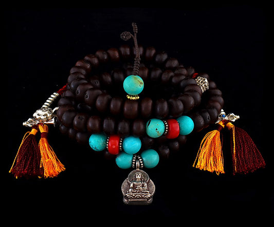 Tibetan Mala with Coral & Turquoise, #MST101