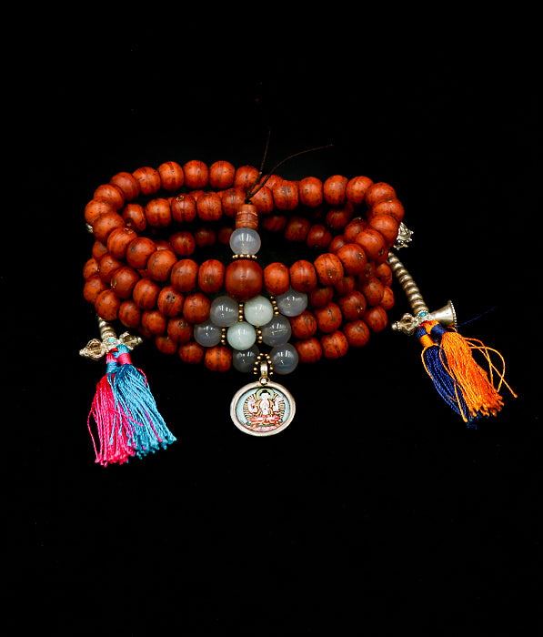 Special Tibetan Bodhi Seed Mala with Blue Agate and Jade