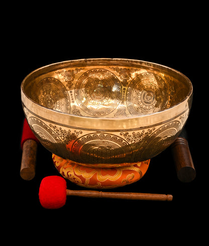 Etched Cosmos Jambati Singing Bowl F#2 93Hz 11" N16190