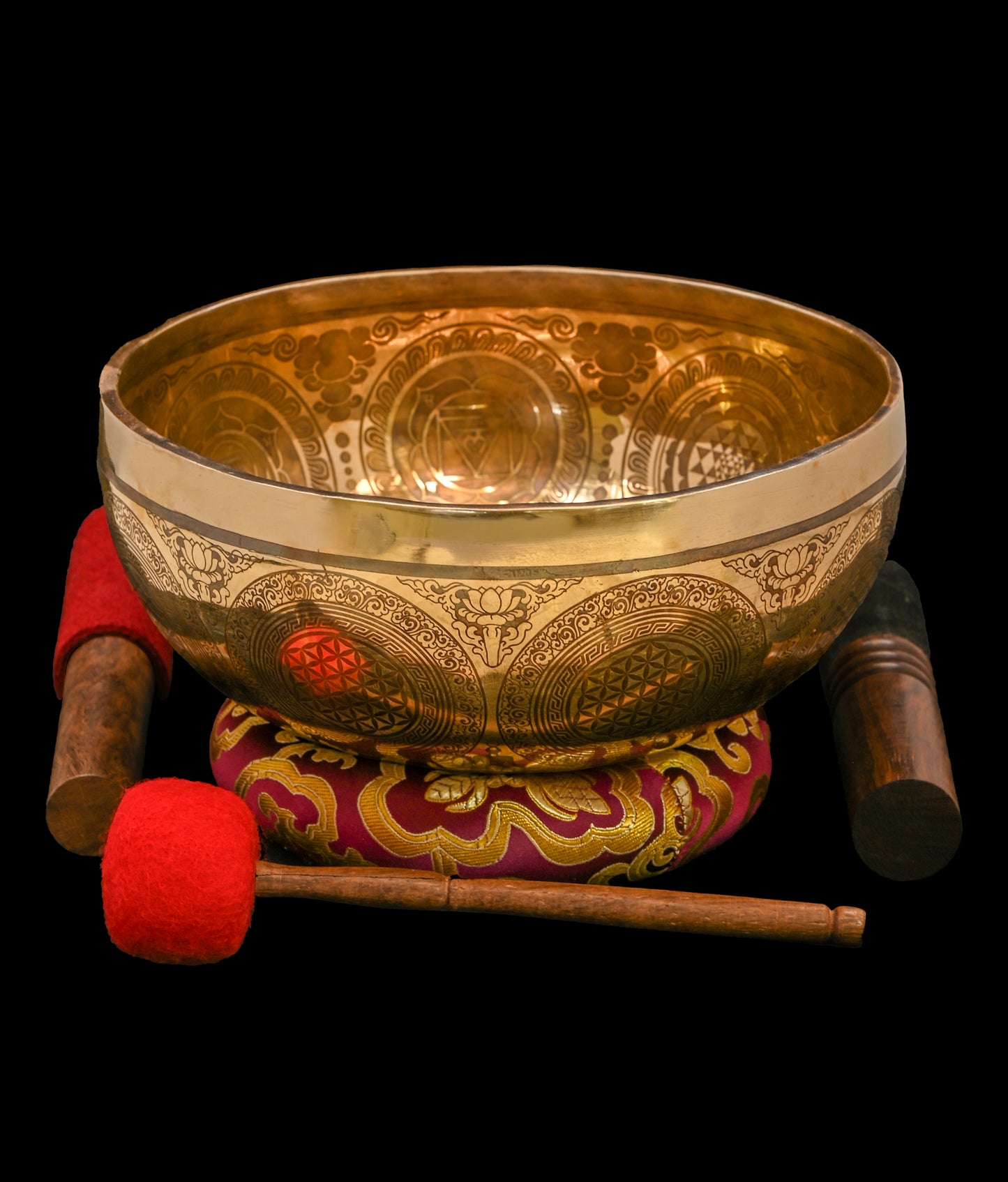 Etched Lotus Singing Bowl F3 170Hz 9" N16218