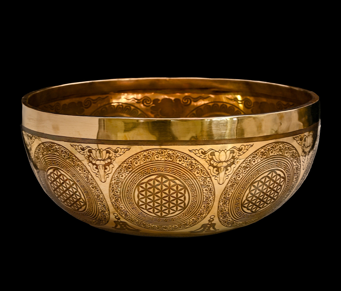 Etched Lotus Singing Bowl F3 170Hz 9" N16218