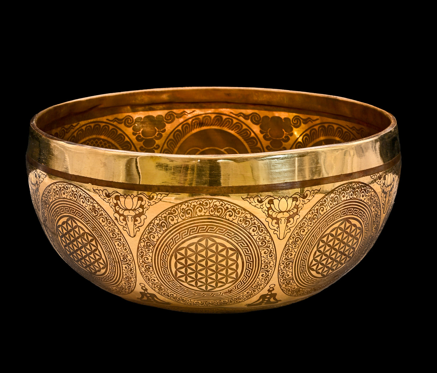 Etched Lotus Singing Bowl E3 169Hz 8 1/4" N16220