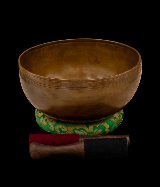 New Green Antique Finish Mahakala Singing Bowl G#2 103Hz  10 1/2" N16498