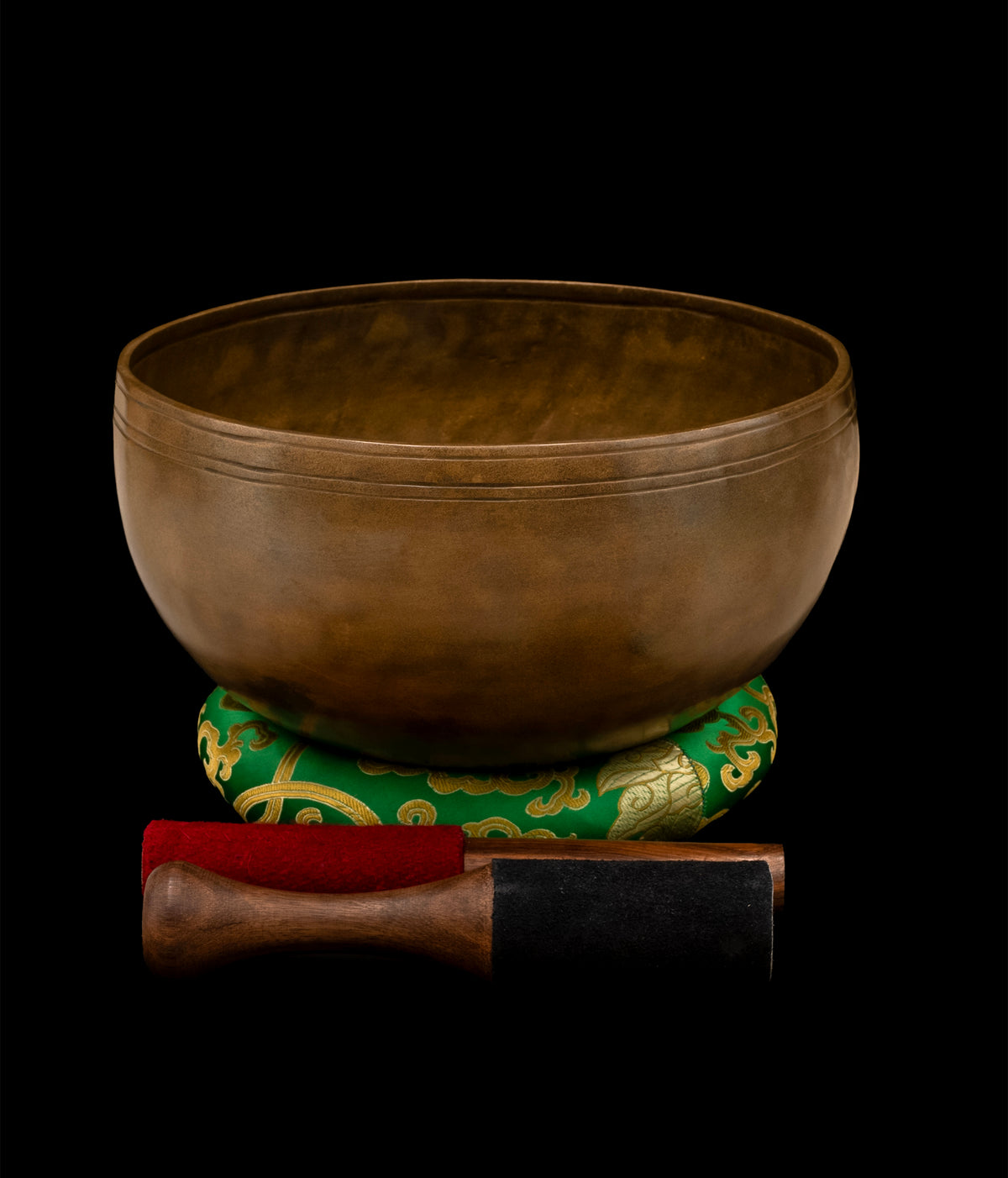New Green Antique Finish Mahakala Singing Bowl C3 130Hz  9 1/2" N16499