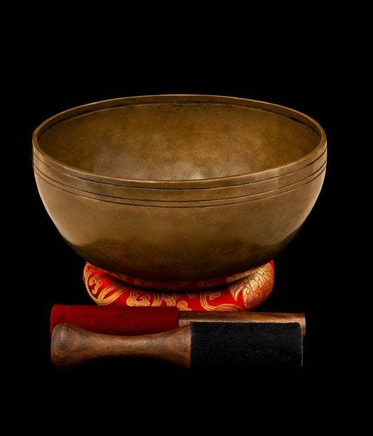 New Green Antique Finish Mahakala Singing Bowl C3 128Hz  9 3/4" N16500