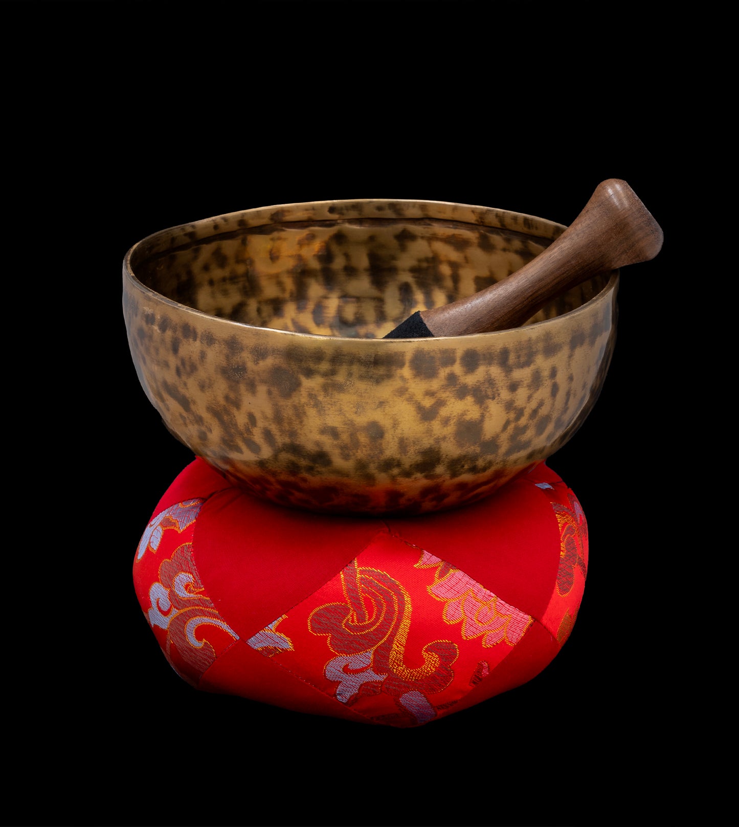 Handcrafted Singing Bowl Cushion with Tassel - Crimson Red