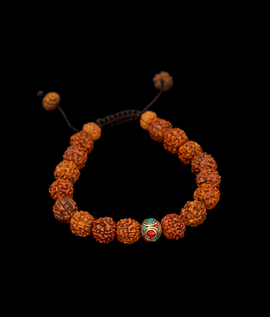 Rudraksha Seed Wrist Mala with Inlaid Brass Spacer - TWM003