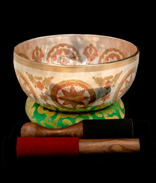 Silver Medicine Buddha Etched Singing Bowl G#3 204Hz 7 3/4" S16348