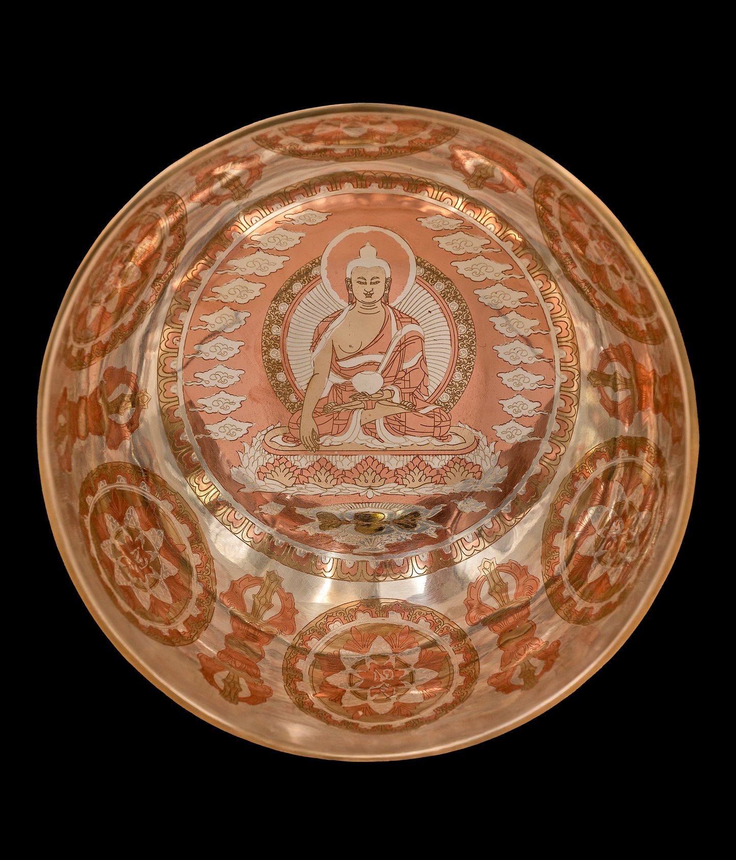 Silver Medicine Buddha Etched Singing Bowl G#3 204Hz 7 3/4" S16348