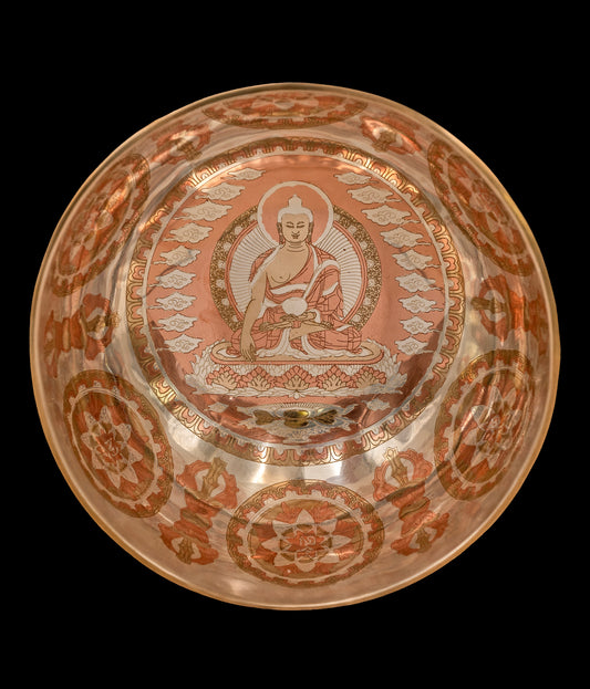 Silver Medicine Buddha Etched Singing Bowl G#3 204Hz 7 3/4" S16348